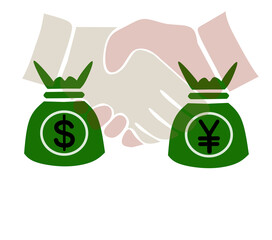 currency friendship symbol. dollar and yen yuan import business