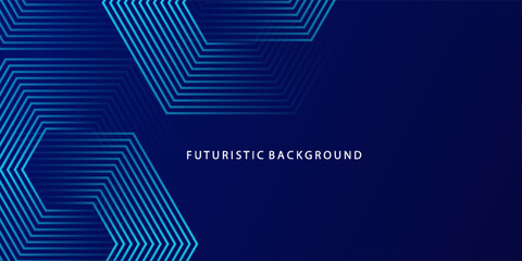 Obraz premium Dark blue background with hexagon geometric lines pattern. Abstract shiny hexagon lines. Futuristic technology concept