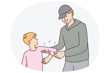 Smiling man trying to kidnap resisting teenage girl or commit kidnapping and child abuse