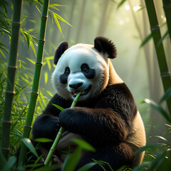 Fototapeta premium panda eating bamboo