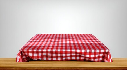 Red checkered tablecloth on wooden table (3)