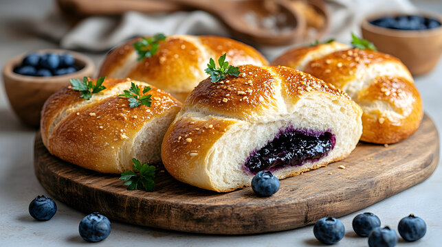 fresh baked bread with blueberry jam