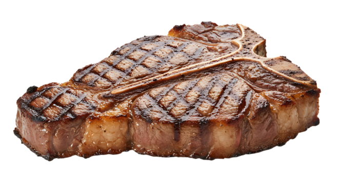 Grilled T-Bone Steak Close-Up on White Background Perfect for Cooking