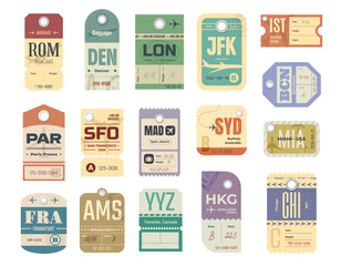 Set of beautiful vintage luggage tag, retro travel label set © 4zevar