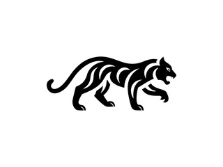 Obraz premium Powerful Tiger Silhouette Design for Logo or Graphic Use, A bold, stylized silhouette of a tiger, perfect for a logo or graphic design project.