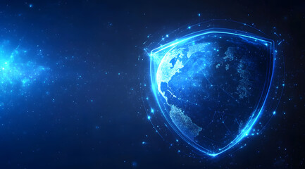Obraz premium Digital shield protecting the Earth. Cybersecurity concept.