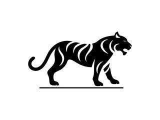 Obraz premium Powerful Tiger Silhouette Design for Logo or Graphic Use, A bold, stylized silhouette of a tiger, perfect for a logo or graphic design project.