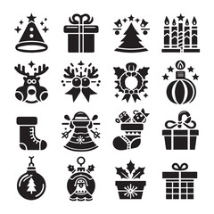 Fototapeta premium Christmas icon set silhouette with white and black