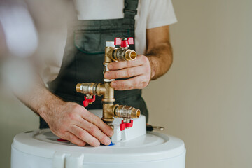 Installation of connection of ball valves on water heater