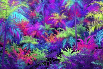 A Vibrant Tapestry of Neon Flora An Abstract Botanical Extravaganza in Color