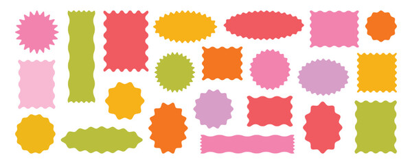 Wavy circular set, oval, and rectangular frame collection, Scalloped and squiggly border shapes vector illustration