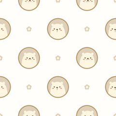 Face bear in circle cartoon so cute. On flower background. Pattern seamless vector illustration. 
