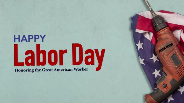 Happy Labor Day banner with United States of America flag on blue 4k video banner
