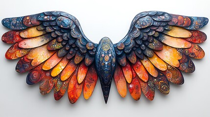 Creative multicolored wings in funky bohemian art style high resolution images