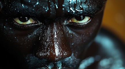 Intense Close-Up of a Young Person's Face with Water Droplets, Expressing Deep Emotion and Vulnerability in High Detail