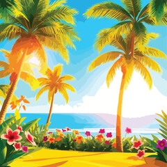 tropical beach with palm trees