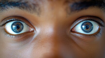 Naklejka premium Wide Open Eyes Staring Intently with Beautiful Blue Iris Color and Detailed Skin Texture