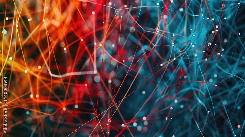 Poster this vibrant abstract background features dynamic interconnected lines in a blend of colors, represe