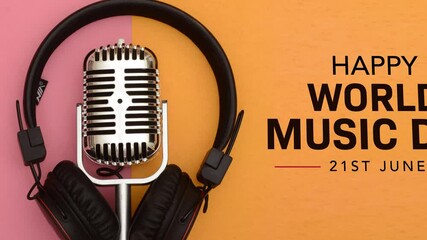 Retro microphone themed world music day 21st June 4k animation