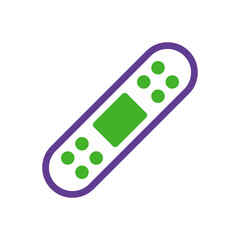 Minimalist depiction of a band-aid in contrasting purple and green hues