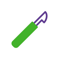 Stylized surgical scalpel illustration with green handle and purple blade