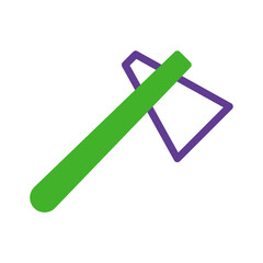 Stylized axe illustration with vibrant green handle and purple blade outline