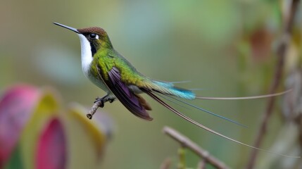 Marvelous Spatuletail Hummingbird Perched in Nature