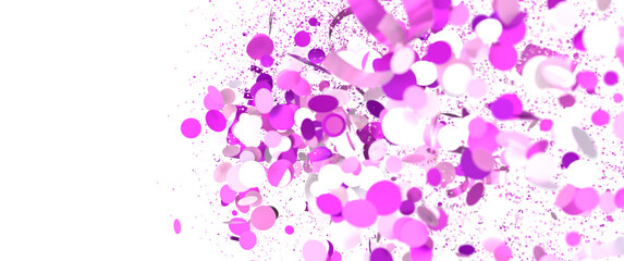 Festive confetti explosion background with pink and purple circles and sparkles. Perfect for party invitations or celebr