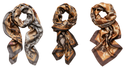Stylishly Folded Scarves Displayed on White Background in a Fashionable Arrangement