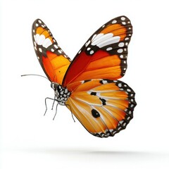 Obraz premium Radiant Monarch: Capture the elegance of a Monarch butterfly in flight, a vivid display of nature's artistry, its wings adorned with intricate patterns and a captivating play of orange, black.