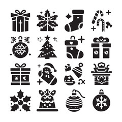 Christmas icon set silhouette with white and black