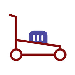 Stylized lawn mower illustration displaying garden equipment for grass cutting