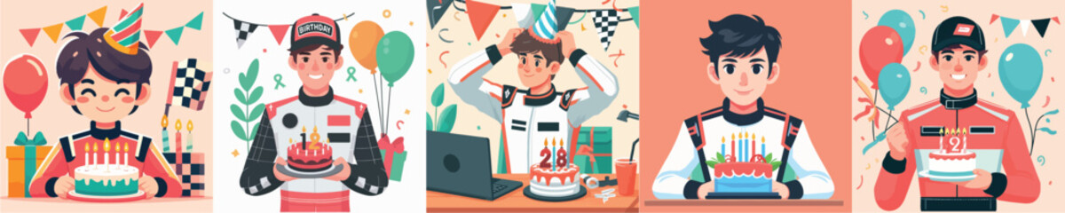birthday racer character vector