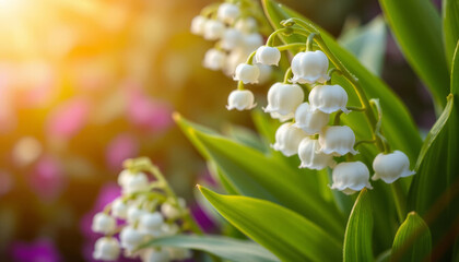 A delicate spring lily of the valley in the garden