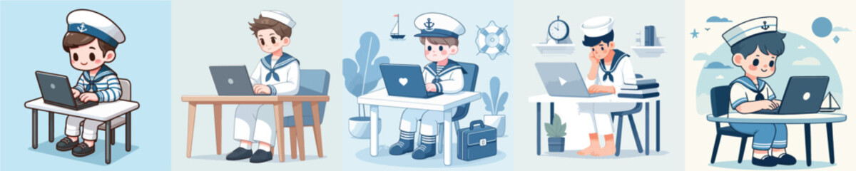 sailor character vector playing laptop