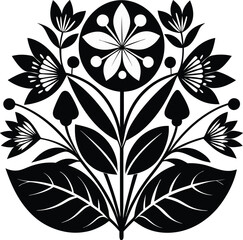 Black And White Floral Illustration Minimalist Botanical Art.