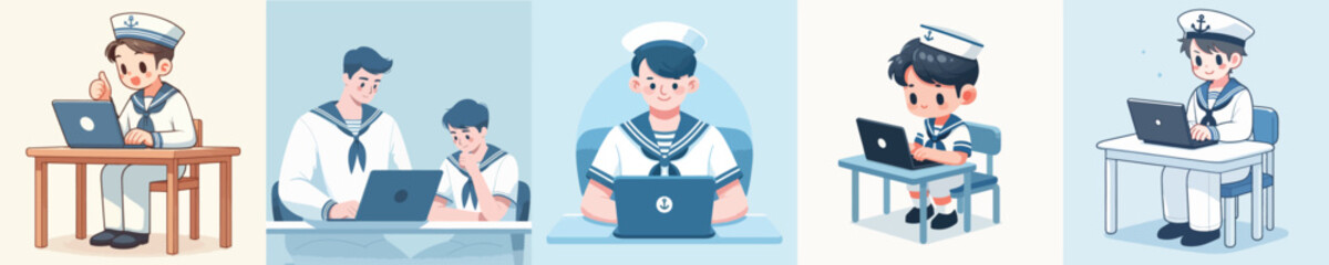 sailor character vector playing laptop