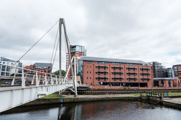 Leeds England: 3rd June 2024: Knight's Way Bridge on River Aire