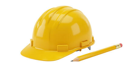 Isolated Yellow Hard Hat and Pencil