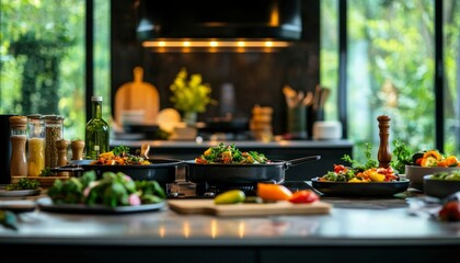 Fototapeta premium Stylish kitchen with prepared food