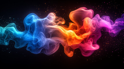 Obraz premium Abstract liquid forms with neon glow & smoke on black background. Featuring ray tracing, surreal fluidity, holographic realism, and vibrant neon colors. Perfect for futuristic designs