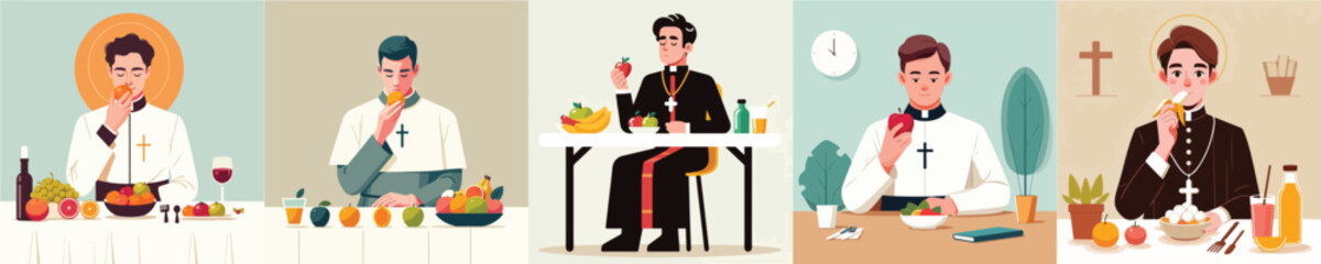 vector character priest eating fruit
