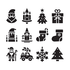 Fototapeta premium Christmas icon set silhouette with white and black