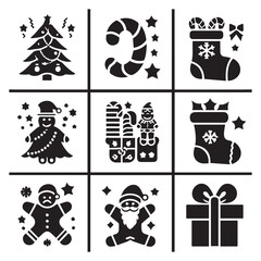 Fototapeta premium Christmas icon set silhouette with white and black