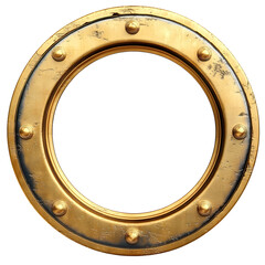 Gold worn circular ship Porthole, isolated, white background, forward facing, vector art