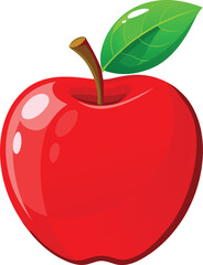 Fresh Red Apple with Glossy Skin and Green Leaf - Photorealistic Food Photography.