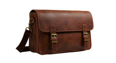 Stylish Brown Leather Messenger Bag with Adjustable Strap and Buckles
