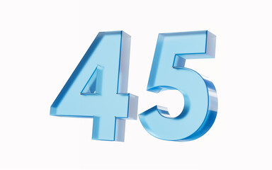 3d Glossy Blue number 45 Forty five isolated on white background. 3d illustration