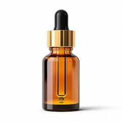 Amber dropper bottle mockup for skincare serum or essential oil isolated on white background