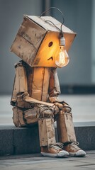 Cardboard Figure Sits Sadly